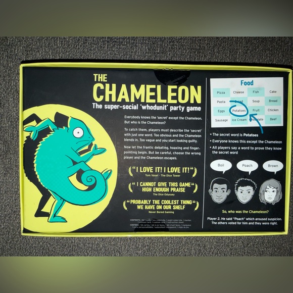Chameleon board game fun family date Big Potato Blend In Party Game (pen missing - Picture 9 of 15